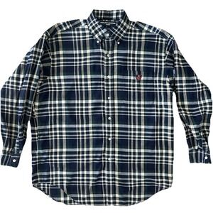 Ralph Lauren Golf Crest Plaid Shirt Men's Medium Blue Green Plaid Button Tilden